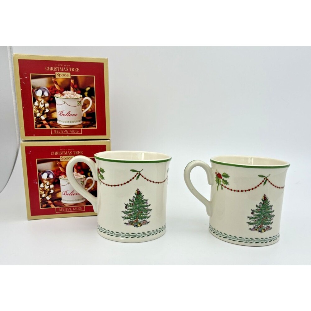 Spode Christmas Tree Mugs Set of 2 Believe Coffee Tea Cup England New